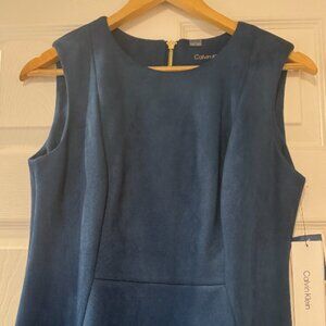 Calvin Klein Teal Suede Sleevelss Sheath Dress - Size 8 NWT